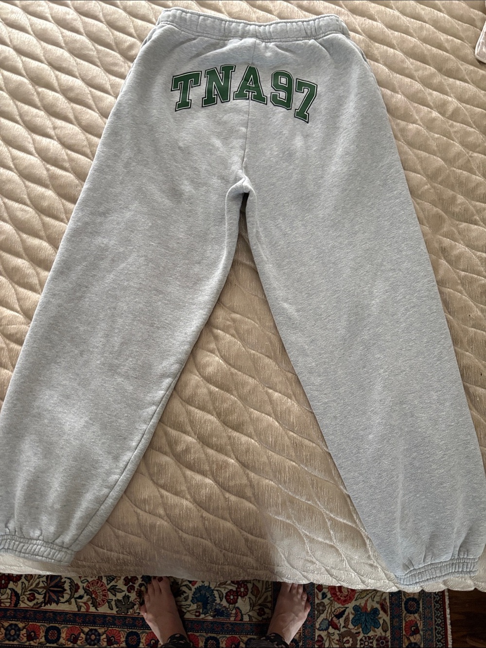 TNA Kids Light Gray Sweatpants with Green Logo